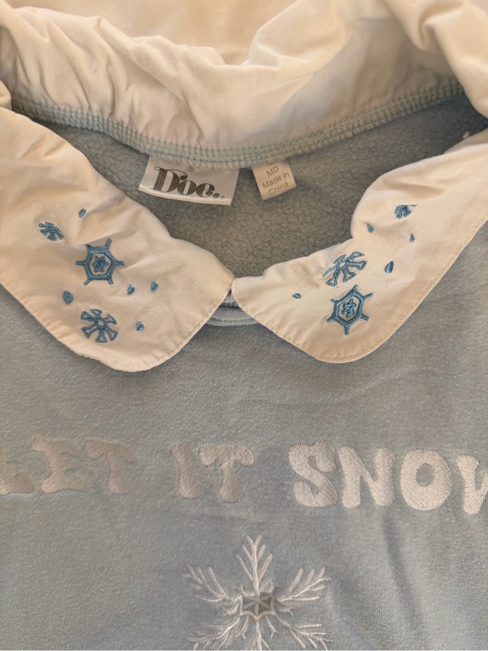 Let It Snow Crewneck Sweater with Embroidered Snowflake - Light Blue - Picture 2 of 2